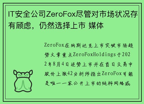 IT安全公司ZeroFox尽管对市场状况存有顾虑，仍然选择上市 媒体