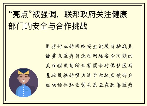“亮点”被强调，联邦政府关注健康部门的安全与合作挑战 